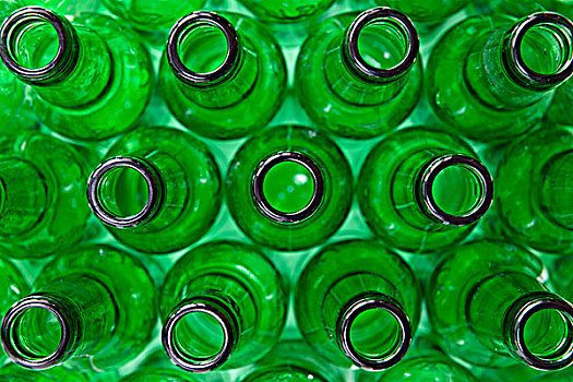 俯视,排,空,绿色,玻璃瓶