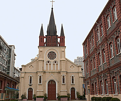 天主教,教堂,街道,上海,中国