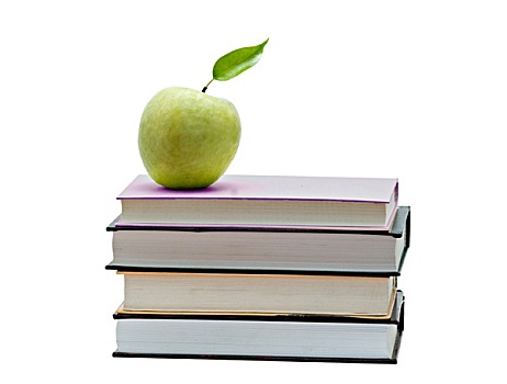 青苹果,堆,书本,白色背景,背景
