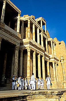 利比亚,靠近,的黎波里,萨布拉塔,罗马人,剧院,二世纪,广告,音乐人