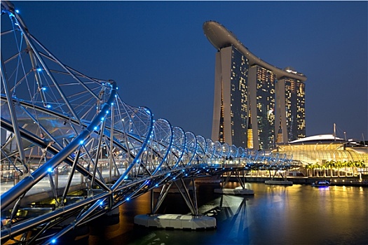 新加坡,码头,湾,螺旋,桥,城市天际线,夜晚