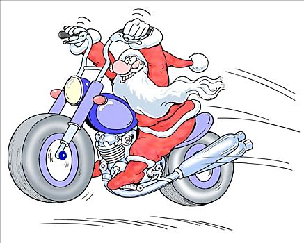 圣诞老人,摩托车,插画