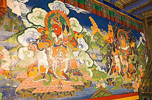 壁画,墙壁,寺院,查谟-克什米尔邦,印度