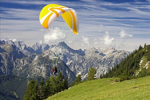 滑翔伞,山峦,阿尔卑斯山,奥地利
