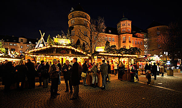 圣诞市场,城堡,斯图加特,巴登符腾堡,德国,欧洲