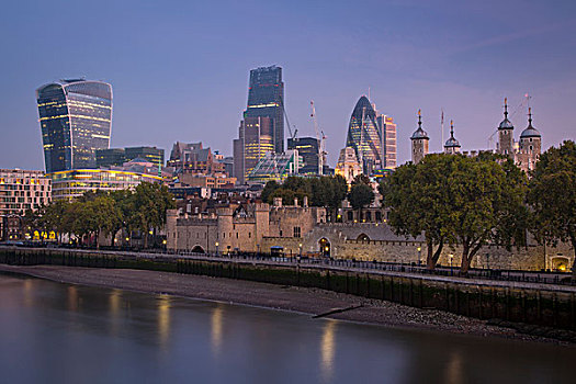 黎明,上方,伦敦塔,现代建筑,金融区,伦敦,英格兰