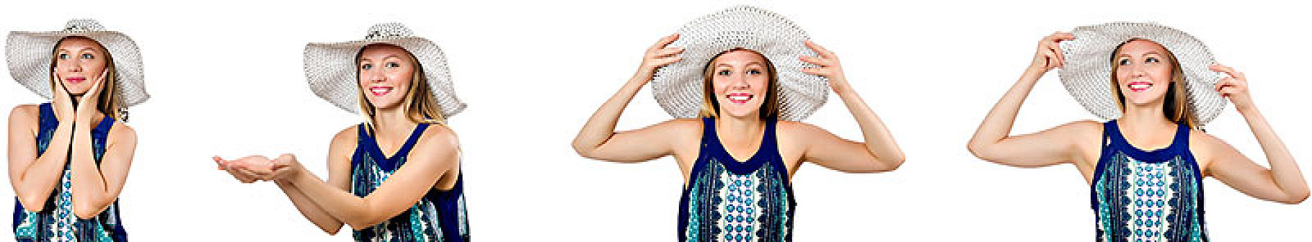抽象拼贴画,女人,巴拿马草帽,隔绝,白色背景