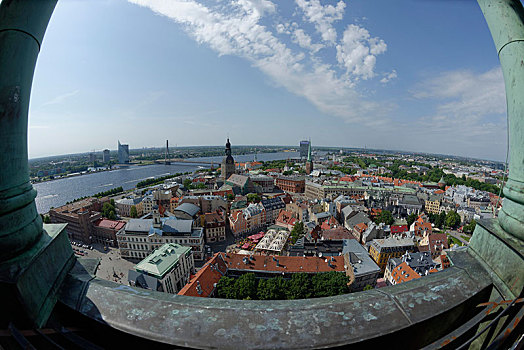 鱼眼镜头,城市,道加瓦河,里加,大教堂,历史,城镇中心,拉脱维亚,欧洲