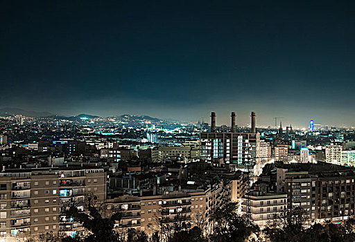 城市,夜景,巴塞罗那,西班牙