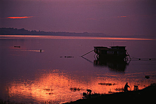 老挝,万象,湄公河,日落,大幅,尺寸