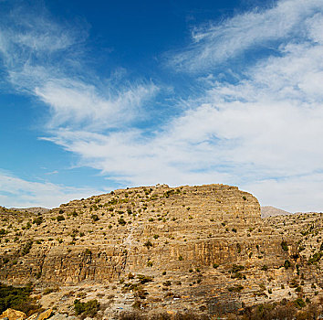 峡谷,深,阴天,阿曼,老,山