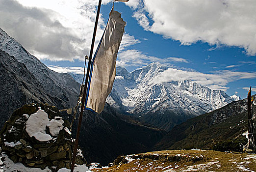 尼泊尔,经幡,山脊,高处,顶峰,背景
