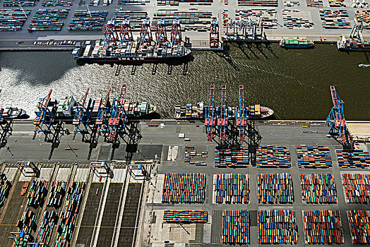 航拍,容器,港口,集装箱船,集装箱码头,汉堡市,德国,欧洲