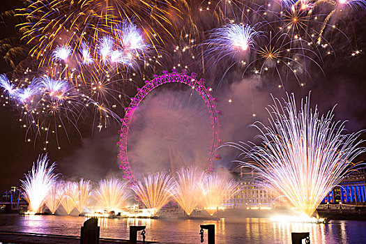 烟花,上方,伦敦眼,新年,庆贺