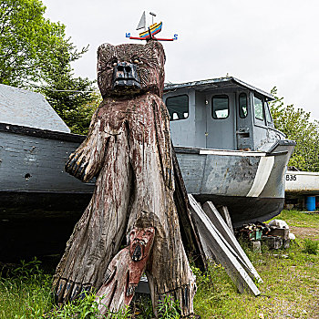 木质,雕塑,捕鱼,港口,河,海洋,驾驶,新斯科舍省,加拿大