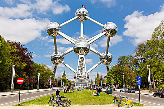 自行车,人,原子塔,布鲁塞尔,比利时