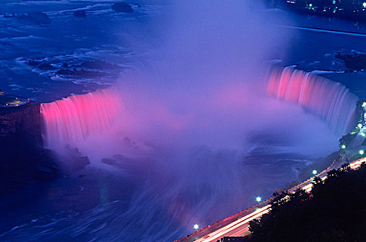 尼亚加拉瀑布,尼亚加拉河,泛光灯照明,加拿大,瀑布,安大略省