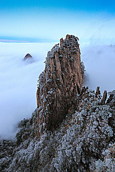 云海中的黄山上升峰