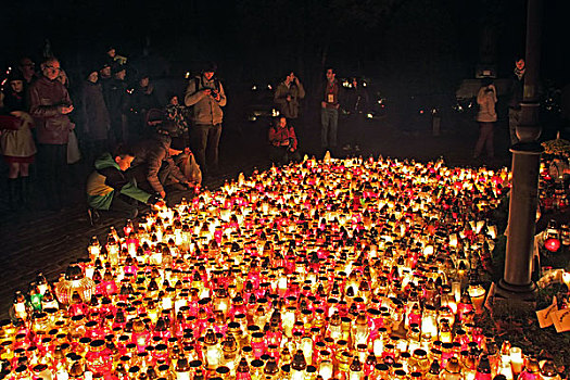 人,蜡烛,点燃,墓地,波兰