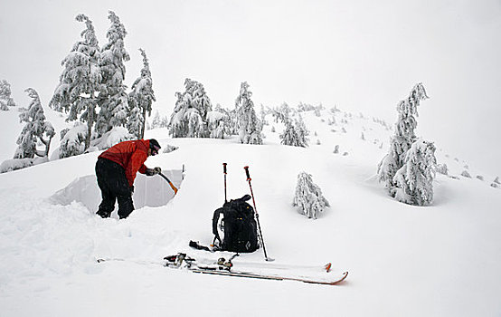 边远地区,滑雪者,雪,凹,测验,状况,阿拉斯加