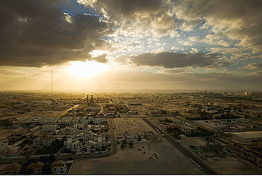 俯视,迪拜,日落,阿联酋