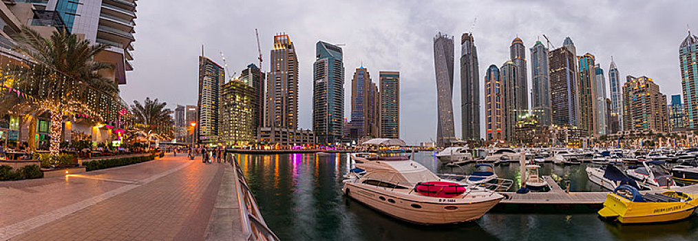 码头,正面,摩天大楼,黄昏,迪拜,阿联酋,亚洲