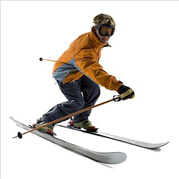 男性,滑雪者,橙色,滑雪服