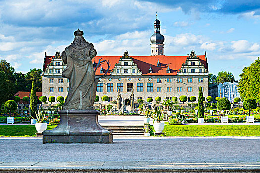 雕像,正式花园,前面的,卫克海姆城堡,卫克海姆,巴登符腾堡,德国