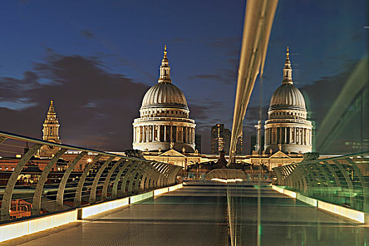 大教堂,反射,玻璃,千禧桥,伦敦,英格兰