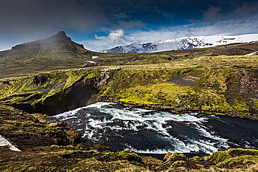 徒步旅行,河,高处,瀑布,南,冰岛