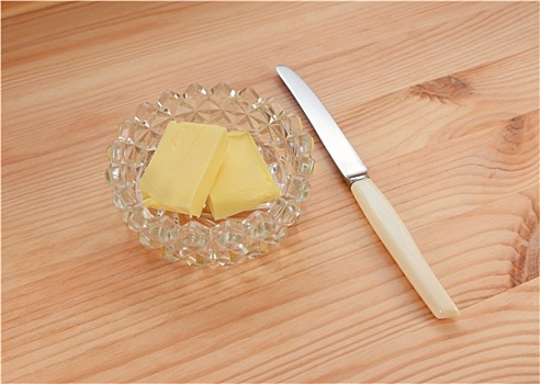 黄油,玻璃盘,小,刀