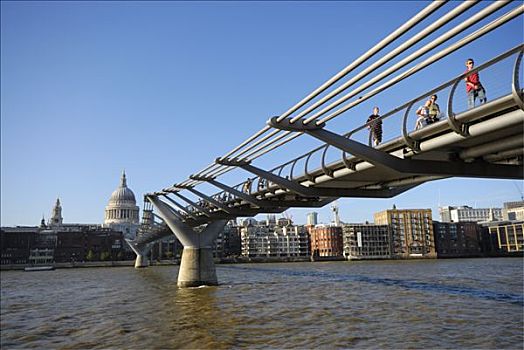 千禧桥,上方,泰晤士河,大教堂,伦敦,英格兰