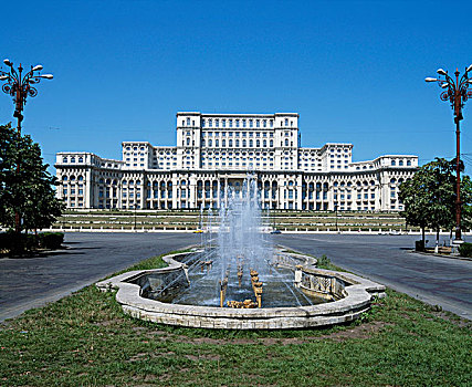 喷泉,正面,政府建筑,议会,宫殿,布加勒斯特,罗马尼亚