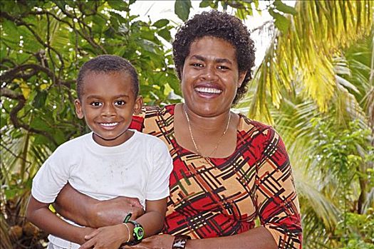 斐济,维提岛,珊瑚海岸,斐济人,女人,男孩,微笑