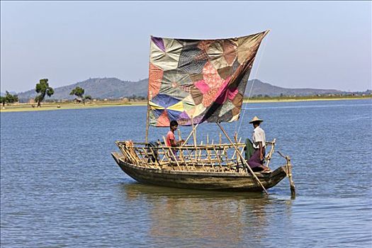 缅甸,河,传统,帆船