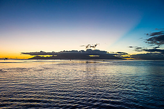 茉莉亚岛,日落,帕皮提,塔希提岛,法属玻利尼西亚