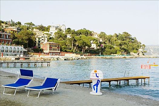 休闲椅,海滩,意大利,里维埃拉,热那亚,利古里亚