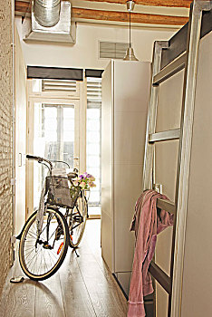 自行车,梯子,床,鲜明,入口,阁楼,公寓