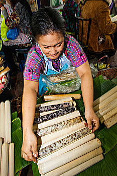 泰国,清迈,市场,女人,制作,糯米