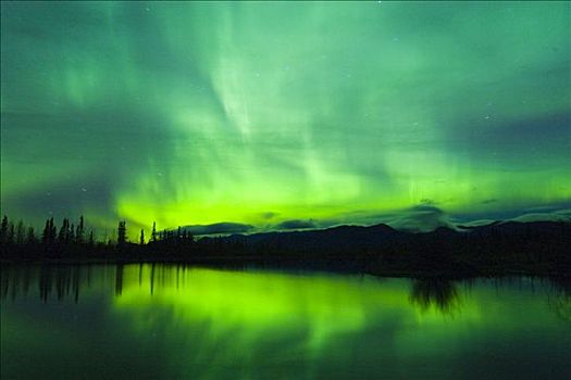 绿色,北极光,上方,克卢恩国家公园,育空地区,加拿大