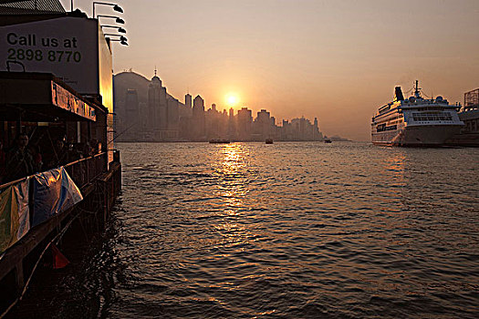 日落,上方,维多利亚港,香港