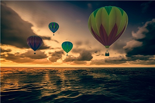 彩色,热气球,上方,海洋