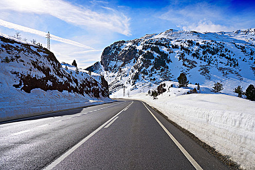 雪,道路,韦斯卡,比利牛斯山脉,西班牙