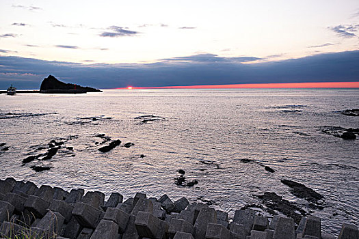 石头,海滩,靠近,平和,海洋,日出