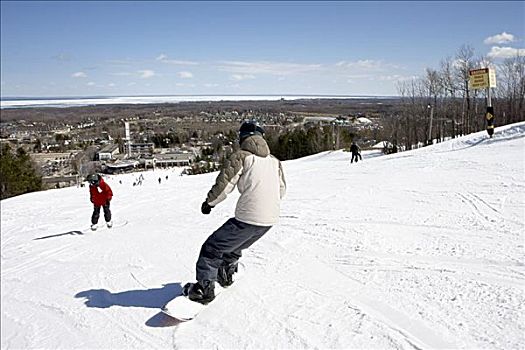 男孩,滑雪板,蓝色,山,安大略省,加拿大