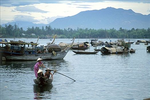 越南,岘港,女人,划船,舢板,河