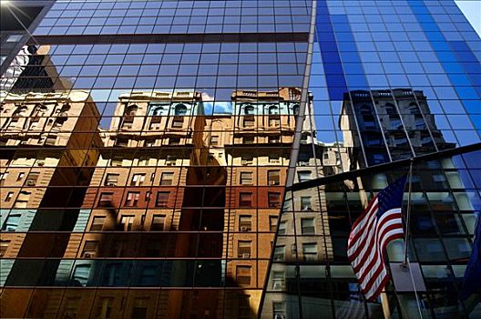 摩天大楼,建筑,旗帜,反射,纽约,美国
