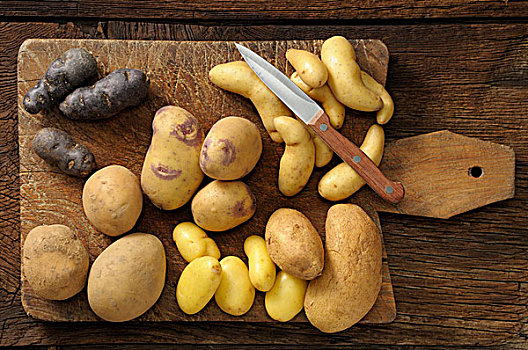 俯视,品种,土豆,案板,刀