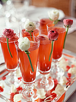 玻璃杯,香槟,树莓酱
