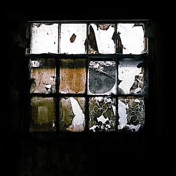 老,衰败,窗户,摄政时期,房子,破损,弄脏,窗格,围绕,墙壁,消失,黑色